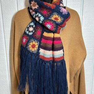 Lucky Brand Colorful Crochet Scarf with Fringe 8”WX82”L